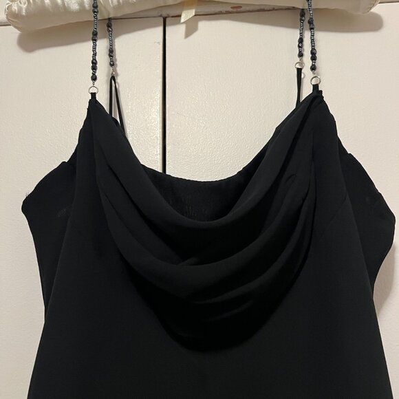 Black chiffon cocktail dress with beaded straps - Picture 9 of 12